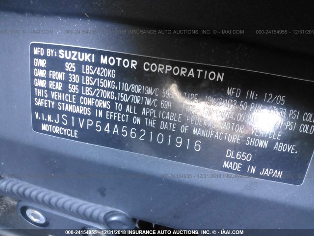 JS1VP54A562101916 - 2006 SUZUKI DL650 K RED photo 10