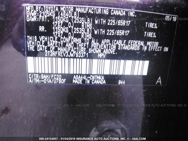 2T3RFREV3JW793371 - 2018 TOYOTA RAV4 ADVENTURE/XLE Bordo foto 9