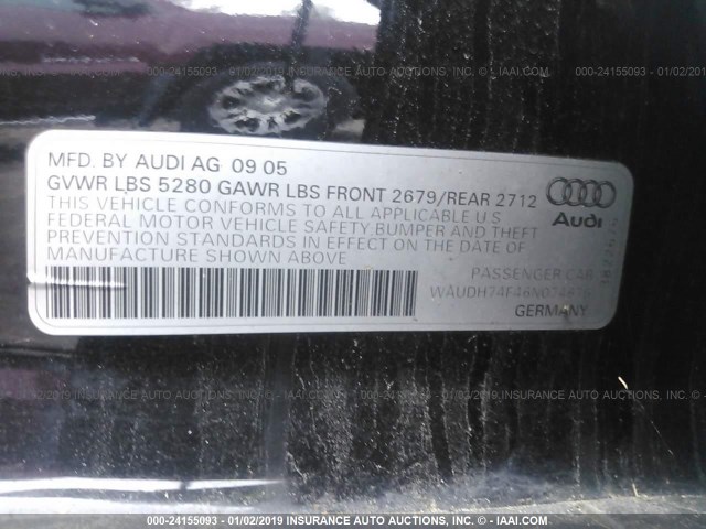 WAUDH74F46N074676 - 2006 AUDI A6 3.2 QUATTRO BLACK photo 9