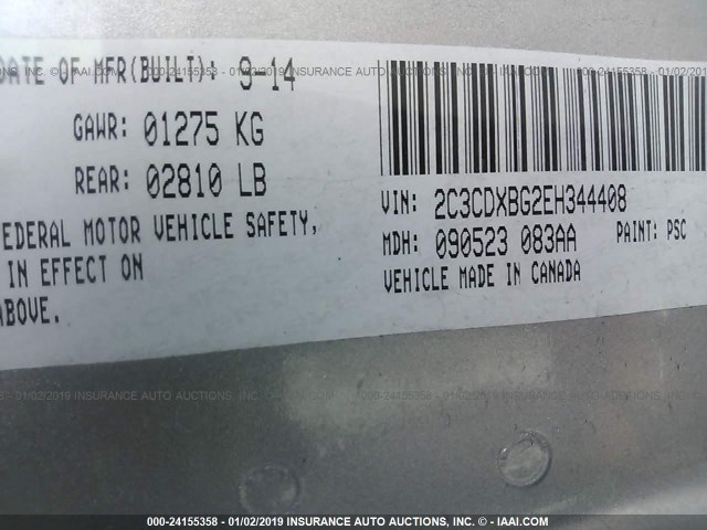 2C3CDXBG2EH344408 - 2014 DODGE CHARGER SE SILVER photo 9