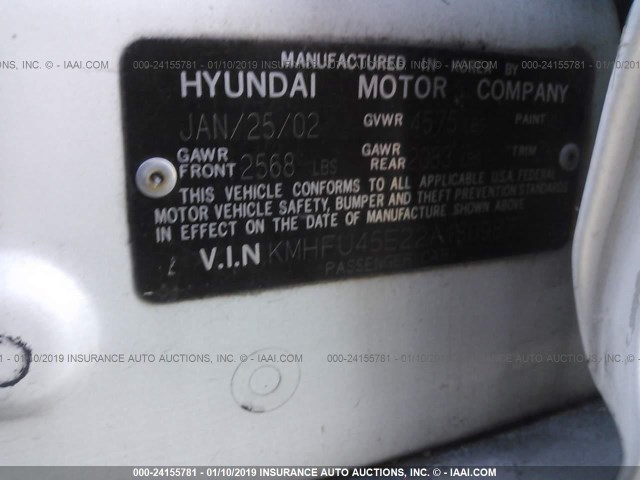 KMHFU45E22A180987 - 2002 HYUNDAI XG 350 WHITE photo 9