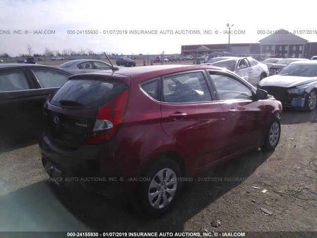 KMHCT5AE0GU255158 - 2016 HYUNDAI ACCENT SE RED photo 4