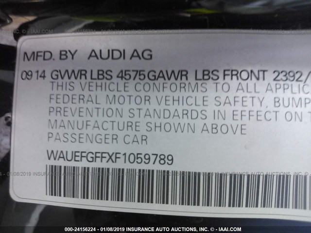 WAUEFGFFXF1059789 - 2015 AUDI A3 BLACK photo 9