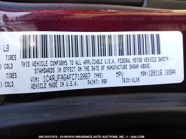 1C4RJFAG4FC712067 - 2015 JEEP GRAND CHEROKEE LAREDO MAROON photo 9