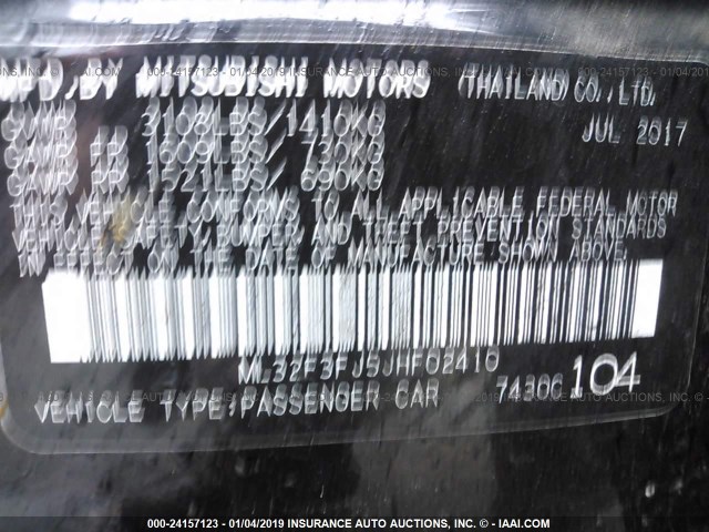 ML32F3FJ5JHF02410 - 2018 MITSUBISHI MIRAGE G4 ES Черный фото 9