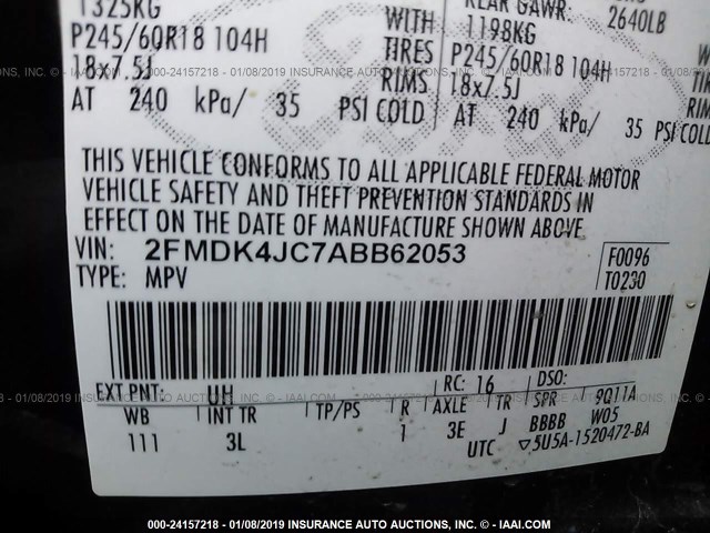 2FMDK4JC7ABB62053 - 2010 FORD EDGE SEL BLACK photo 9