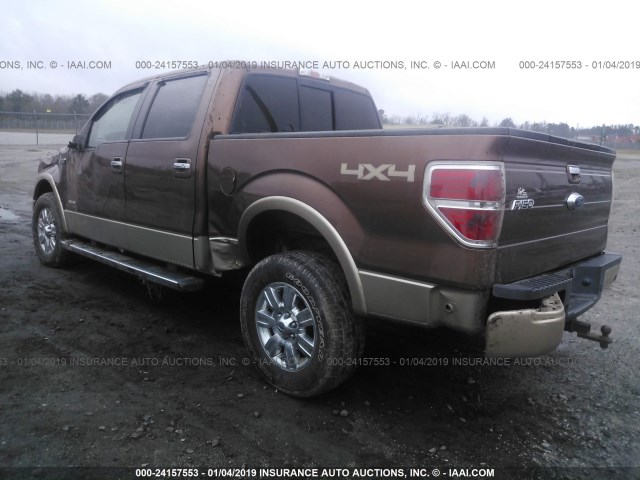 1FTFW1ET5BFB37890 - 2011 FORD F150 SUPERCREW BROWN photo 3