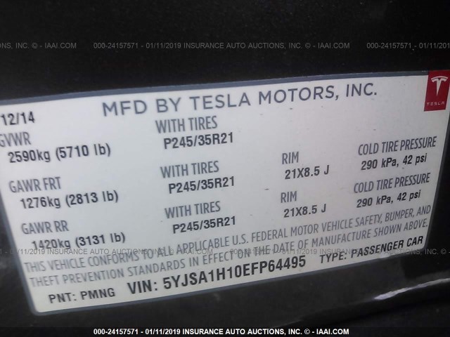 5YJSA1H10EFP64495 - 2014 TESLA MODEL S Մոխրագույն լուսանկար 9