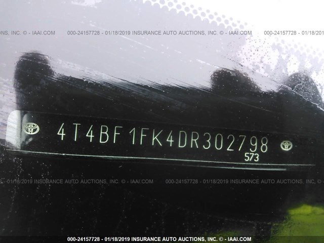 4T4BF1FK4DR302798 - 2013 TOYOTA CAMRY L/SE/LE/XLE BLACK photo 9