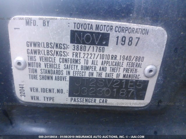 JT2SV21E5J3230187 - 1988 TOYOTA CAMRY DLX 黑色 照片 9