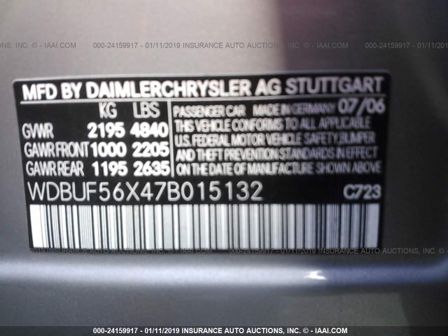 WDBUF56X47B015132 - 2007 MERCEDES-BENZ E 350 GRAY photo 9