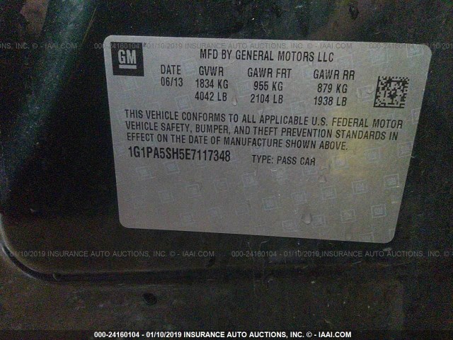 1G1PA5SH5E7117348 - 2014 CHEVROLET CRUZE LS GREEN photo 9