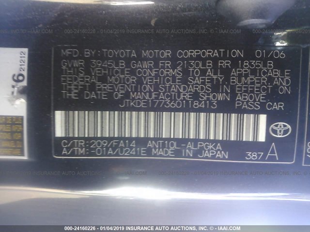 JTKDE177360118413 - 2006 TOYOTA SCION TC Qara foto 9