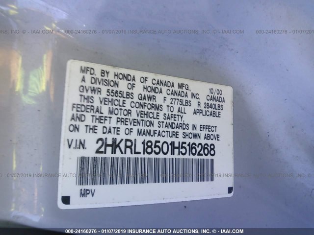 2HKRL18501H516268 - 2001 HONDA ODYSSEY LX SILVER photo 9