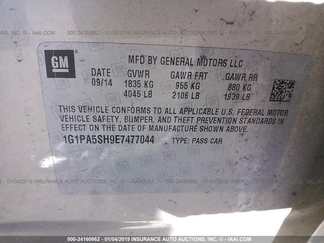 1G1PA5SH9E7477044 - 2014 CHEVROLET CRUZE LS TAN photo 9