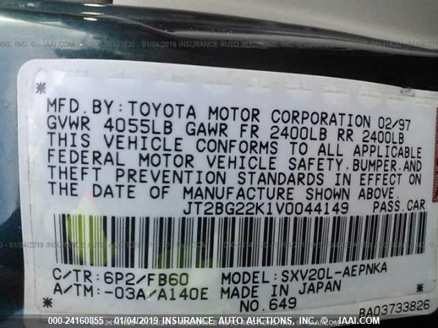 JT2BG22K1V0044149 - 1997 TOYOTA CAMRY LE/XLE GREEN photo 9