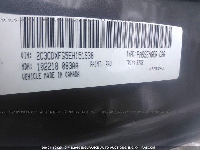 2C3CDXFG5EH151938 - 2014 DODGE CHARGER SE GRAY photo 9