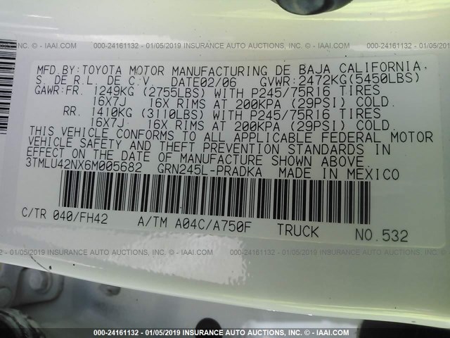 3TMLU42NX6M005682 - 2006 TOYOTA TACOMA DOUBLE CAB 黑色 照片 9