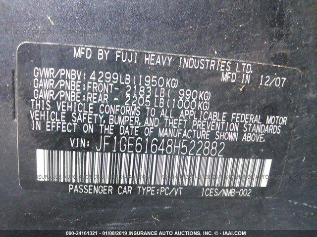 JF1GE61648H522882 - 2008 SUBARU IMPREZA 2.5I GRAY photo 9