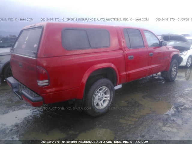 1B7HG2AN81S302081 - 2001 DODGE DAKOTA QUAD RED photo 4