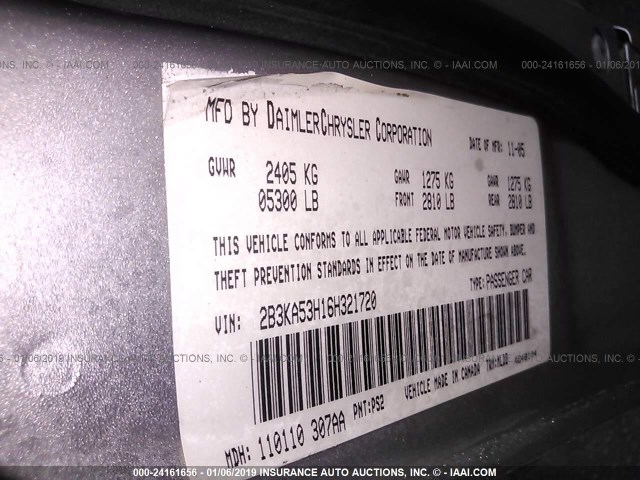 2B3KA53H16H321720 - 2006 DODGE CHARGER R/T SILVER photo 9