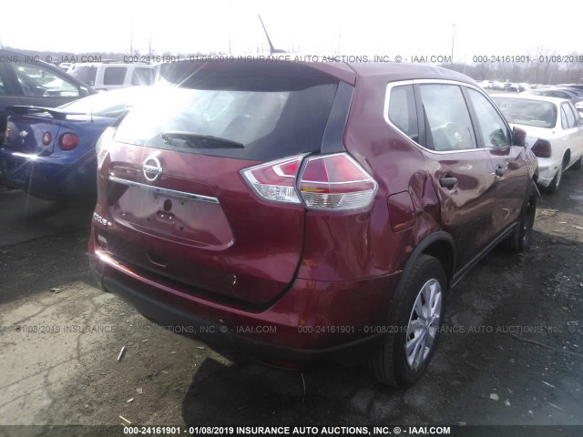 KNMAT2MT2GP692193 - 2016 NISSAN ROGUE S/SL/SV RED photo 4