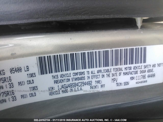 1J4GW48S84C294482 - 2004 JEEP GRAND CHEROKEE LAREDO/COLUMBIA/FREEDOM 棕色 照片 9