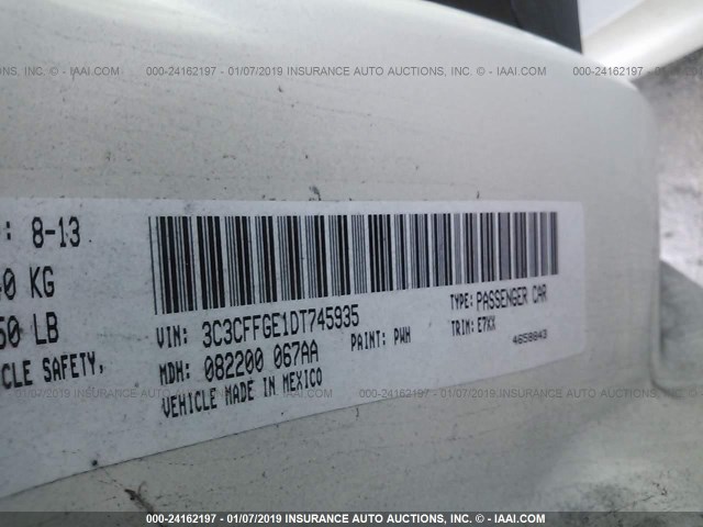 3C3CFFGE1DT745935 - 2013 FIAT 500 ELECTRIC WHITE photo 9