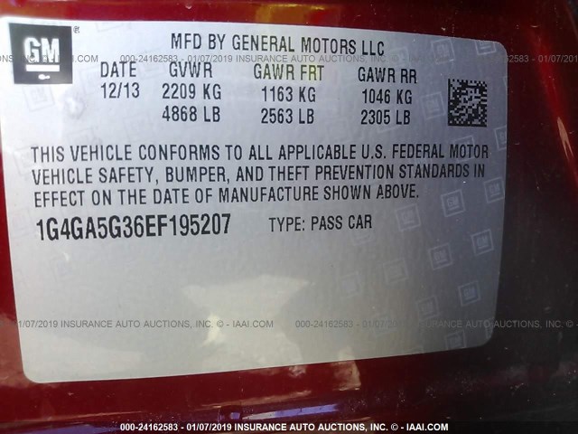 1G4GA5G36EF195207 - 2014 BUICK LACROSSE RED photo 9