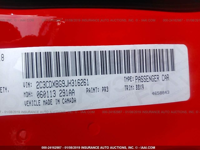 2C3CDXBG9JH316261 - 2018 DODGE CHARGER SXT RED photo 9