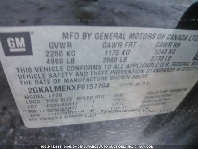 2GKALMEKXF6157794 - 2015 GMC TERRAIN SLE BLACK photo 9