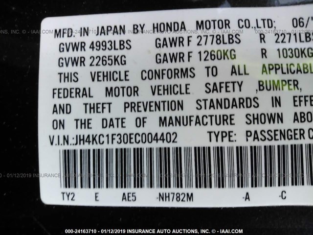 JH4KC1F30EC004402 - 2014 ACURA RLX BLACK photo 9