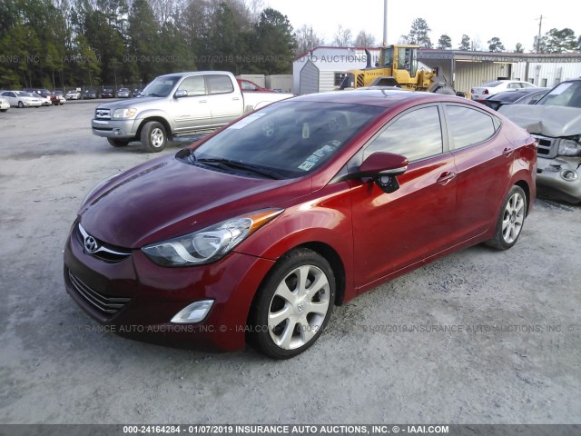 KMHDH4AE6CU501429 - 2012 HYUNDAI ELANTRA GLS/LIMITED MAROON photo 2