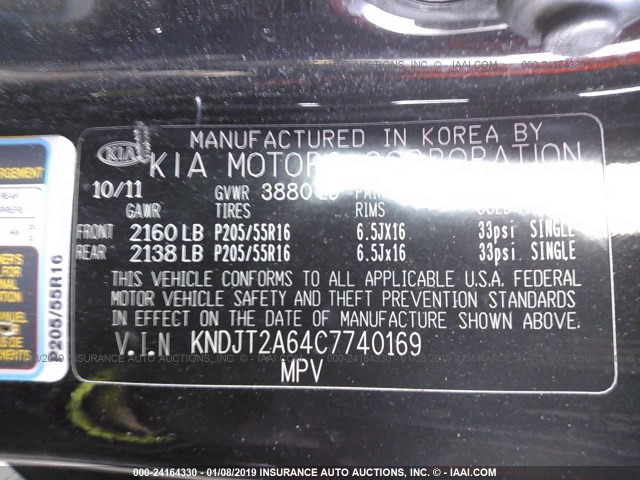 KNDJT2A64C7740169 - 2012 KIA SOUL +/!/SPORT BLACK photo 9