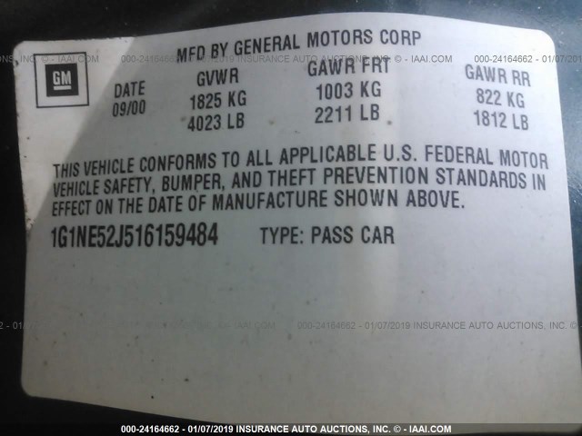 1G1NE52J516159484 - 2001 CHEVROLET MALIBU LS მწვანე ფოტო 9