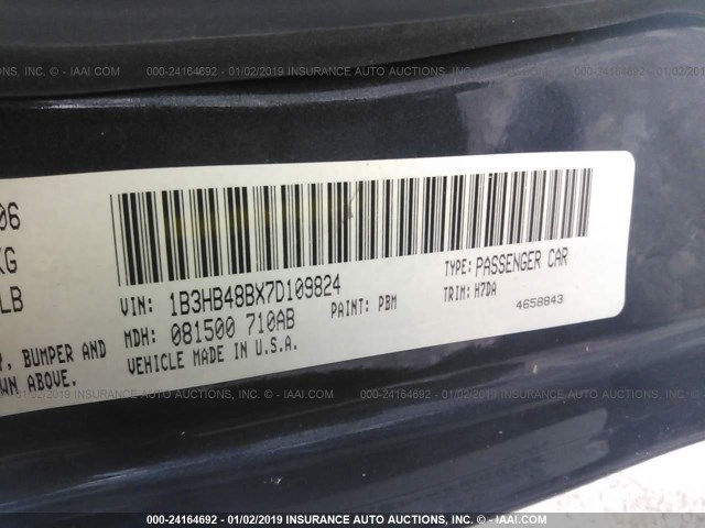 1B3HB48BX7D109824 - 2007 DODGE CALIBER SXT Navy photo 9