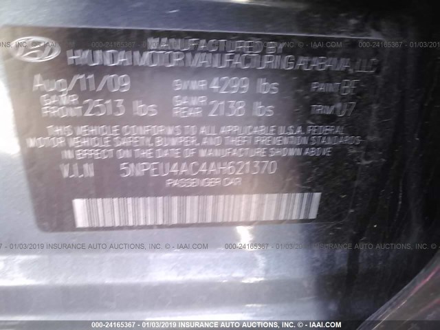 5NPEU4AC4AH621370 - 2010 HYUNDAI SONATA SE/LIMITED GRAY photo 8