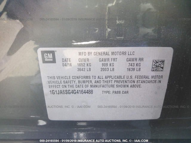 1G1JA6SG4G4164488 - 2016 CHEVROLET SONIC LS 灰色 照片 9