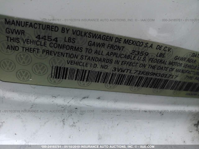 3VWTL71K89M301717 - 2009 VOLKSWAGEN JETTA TDI WHITE photo 9