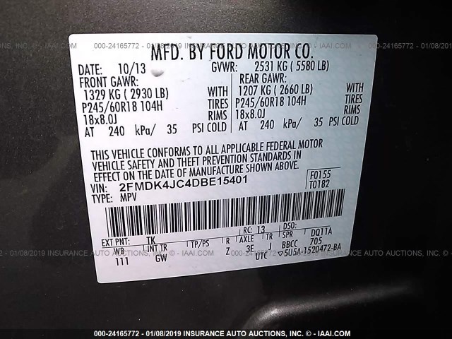 2FMDK4JC4DBE15401 - 2013 FORD EDGE SEL TAN photo 9