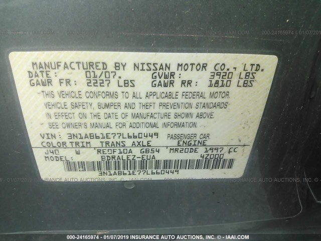 3N1AB61E77L660449 - 2007 NISSAN SENTRA 2.0/2.0S/2.0SL GREEN photo 9