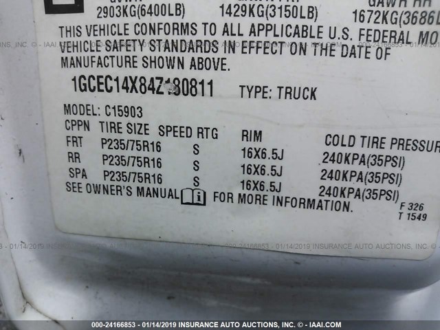 1GCEC14X84Z180811 - 2004 CHEVROLET SILVERADO C1500 WHITE photo 9