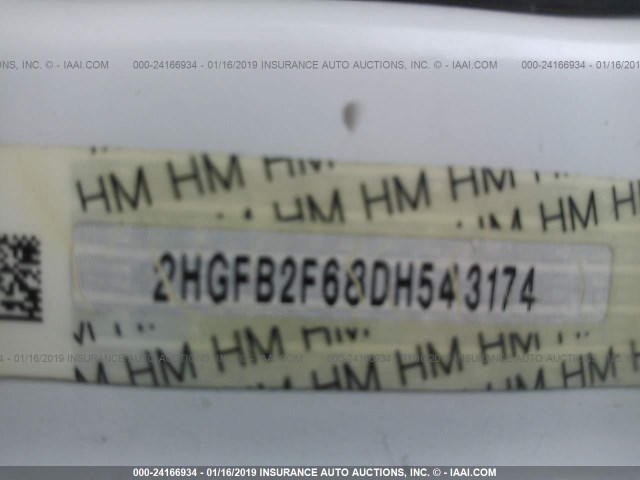 2HGFB2F68DH543174 - 2013 HONDA CIVIC HF WHITE photo 9