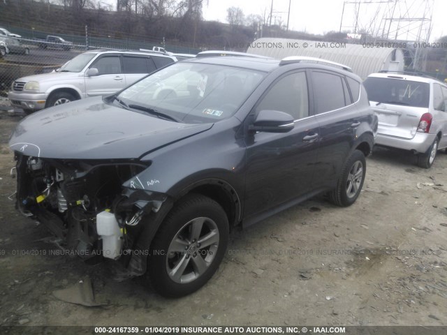 JTMRFREV8FD158568 - 2015 TOYOTA RAV4 XLE ნაცრისფერი ფოტო 2