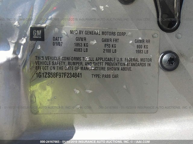 1G1ZS58F97F234841 - 2007 CHEVROLET MALIBU LS GRAY photo 9