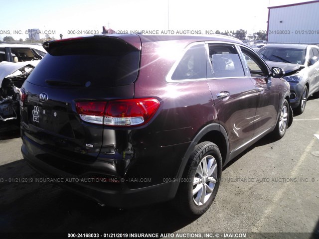 5XYPG4A32HG212401 - 2017 KIA SORENTO LX/L BURGUNDY photo 4