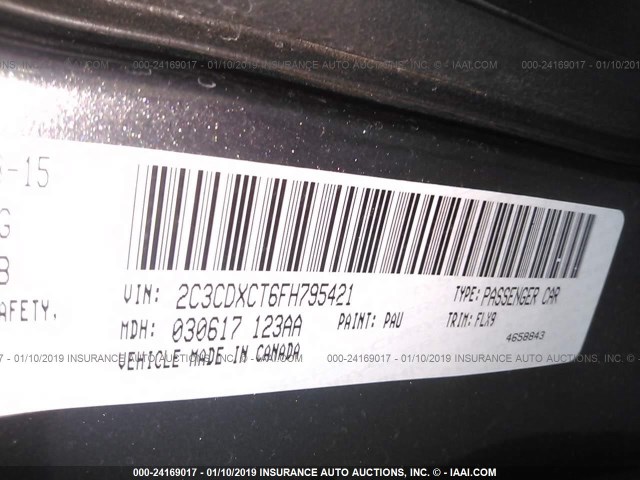 2C3CDXCT6FH795421 - 2015 DODGE CHARGER R/T GRAY photo 9