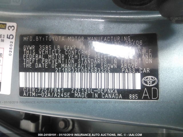 2T1BR32E06C683325 - 2006 TOYOTA COROLLA CE/LE/S TURQUOISE photo 9