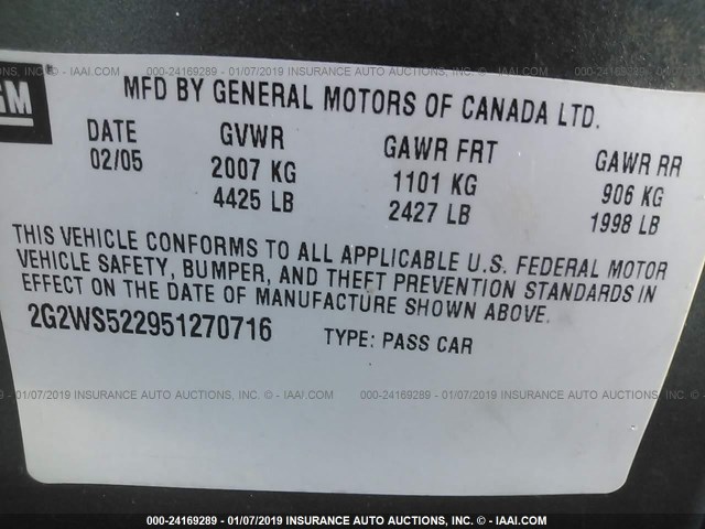 2G2WS522951270716 - 2005 PONTIAC GRAND PRIX GT GRAY photo 9