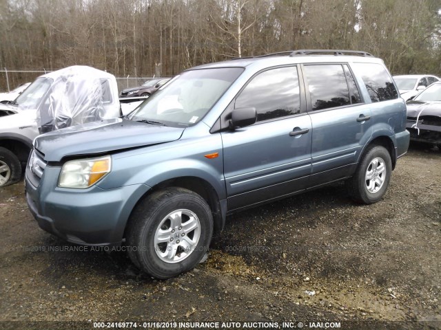 5FNYF28137B003402 - 2007 HONDA PILOT LX BLUE photo 2